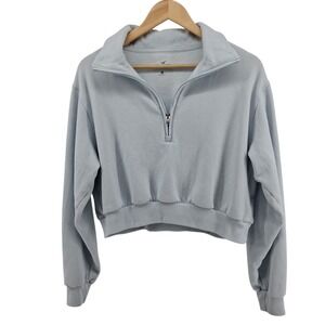 Hollister Half Zip Pullover Cropped Sweatshirt Y2K Sz Small‎ Light Blue Lounge